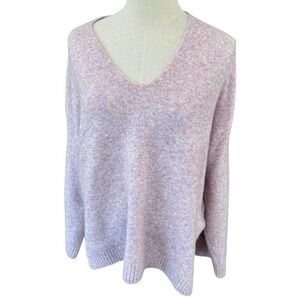 HM Womens V-Neck Sweater Large Purple Marled Knit Oversized